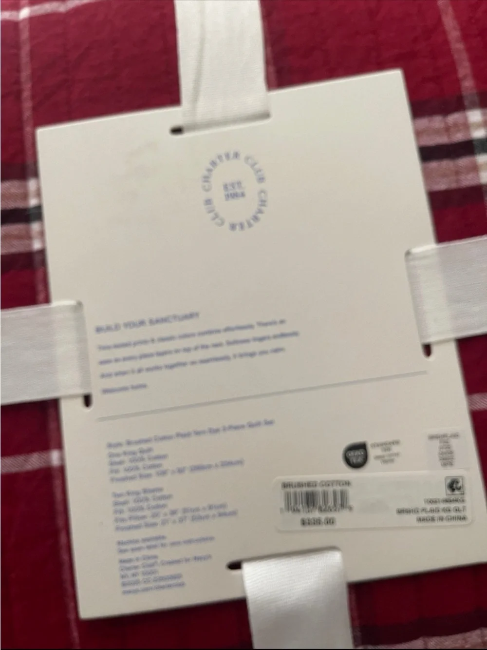 NWT charter club brushed cotton plaid 3-pc quilt set red king MSRP $335